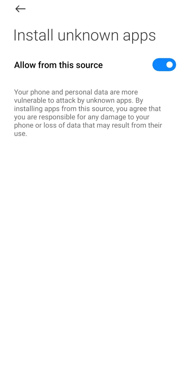 Go to your phone's settings and allow access to the APK file.