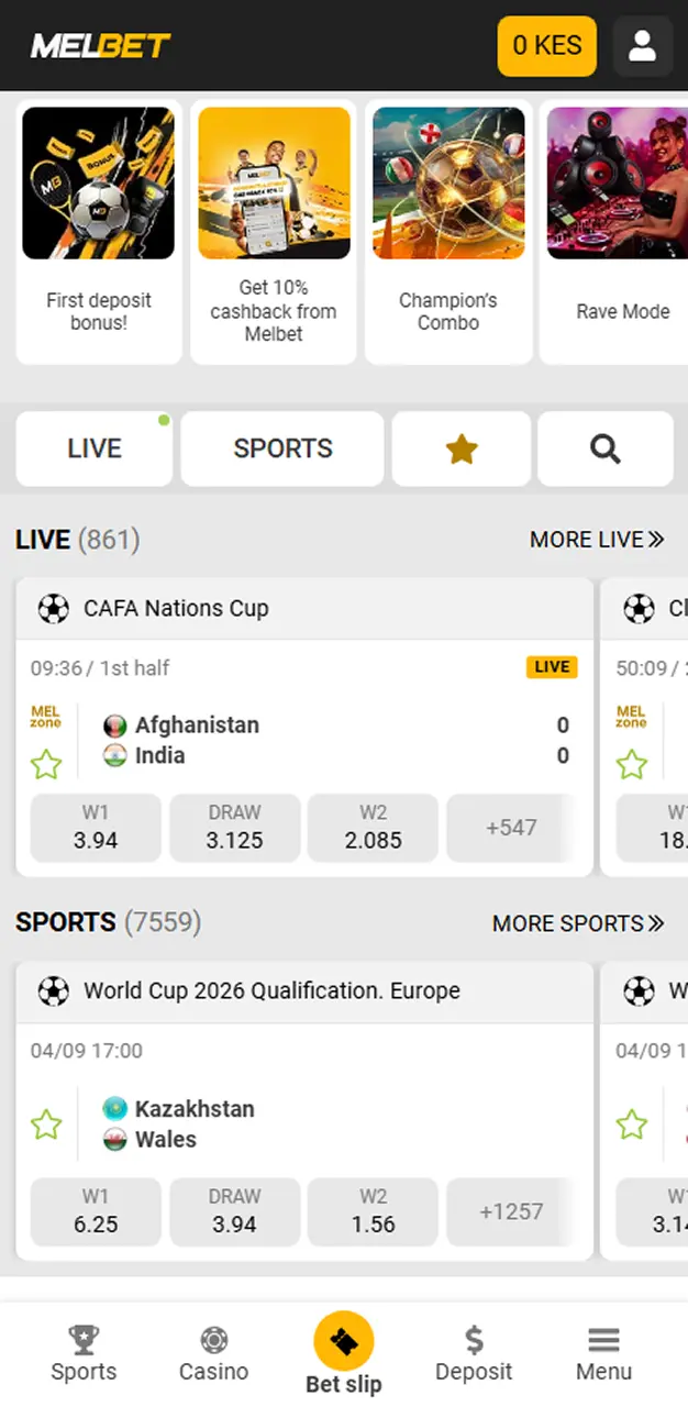 The main page of Melbet Kenya.