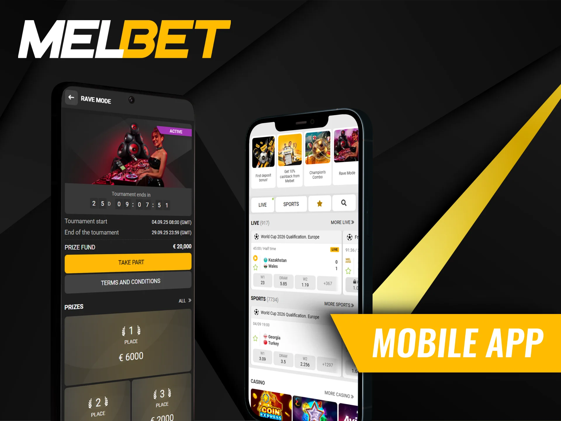 You can play slots, table games, and live casino from the Melbet app.