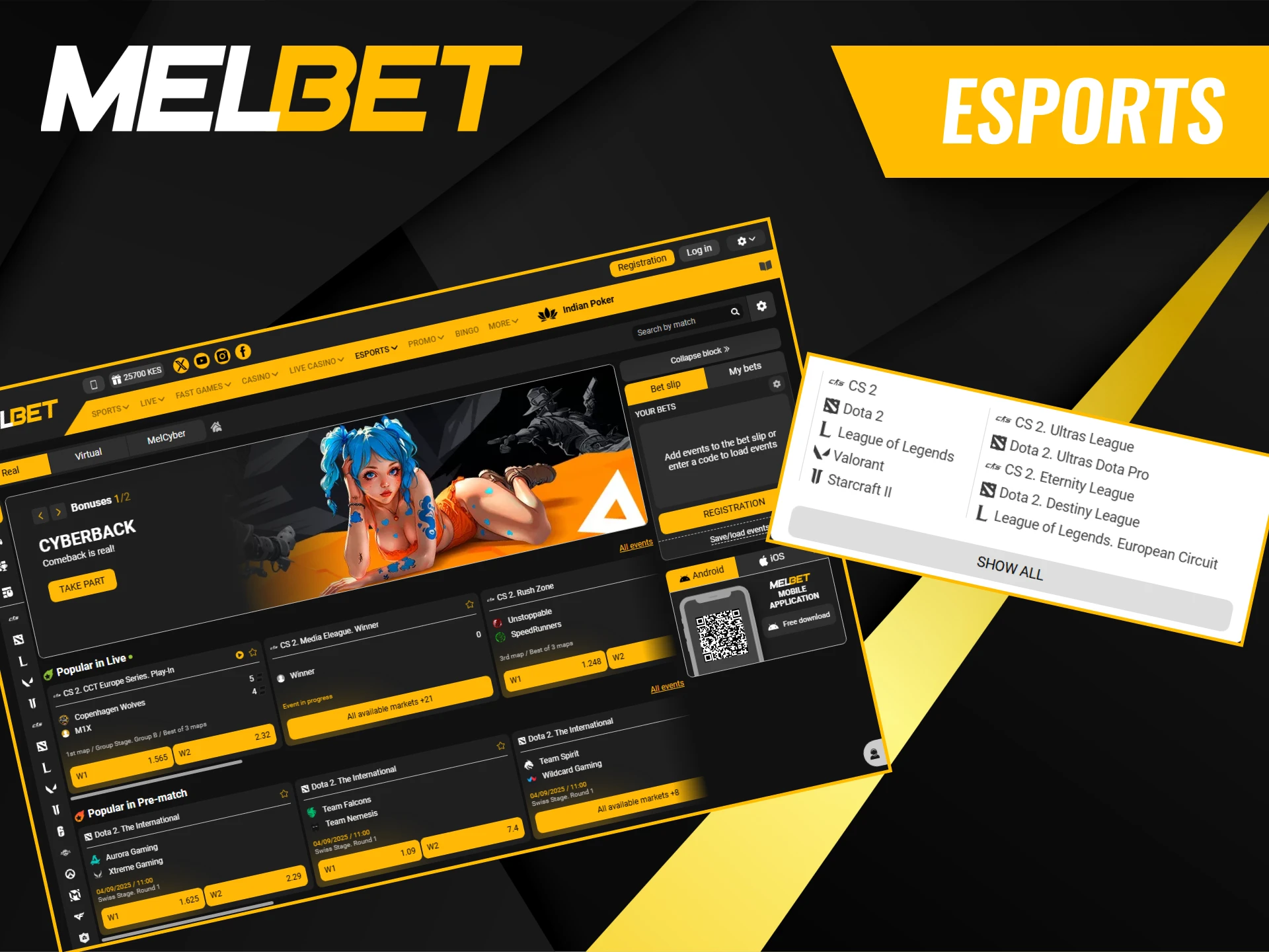 On the Melbet Kenya platform, you can place bets not only on standard sports, but also on eSports.