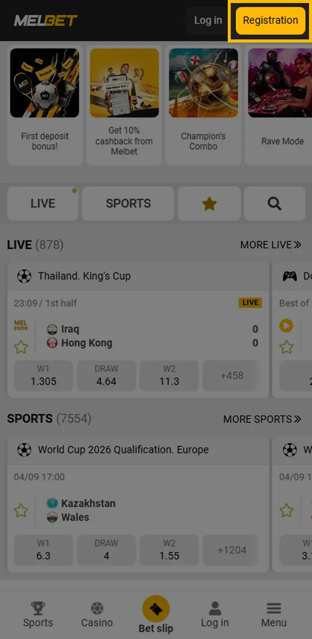 Find the Sign-Up button at the top of the screen.