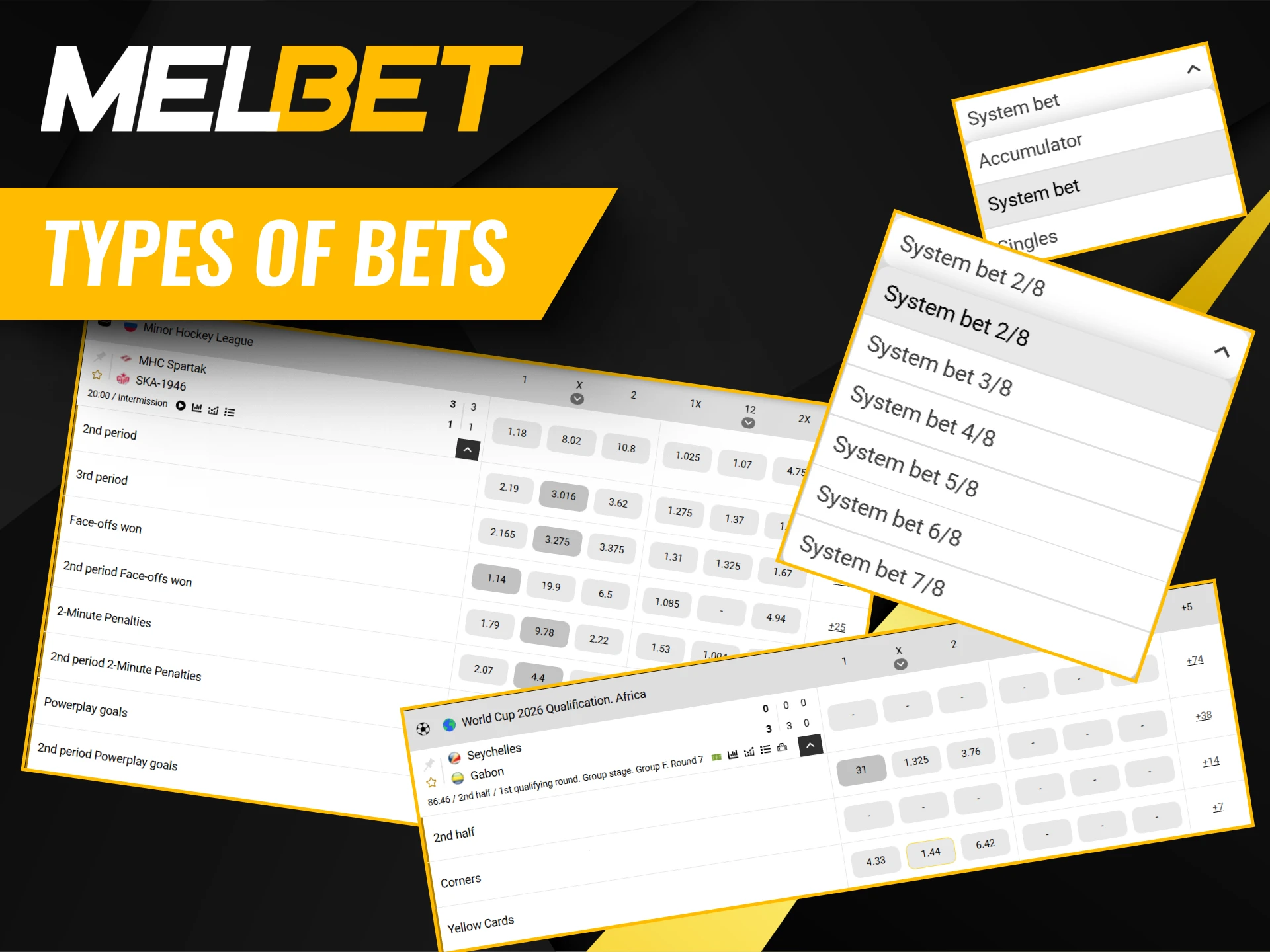 You can place different bet types on sports and casino games.