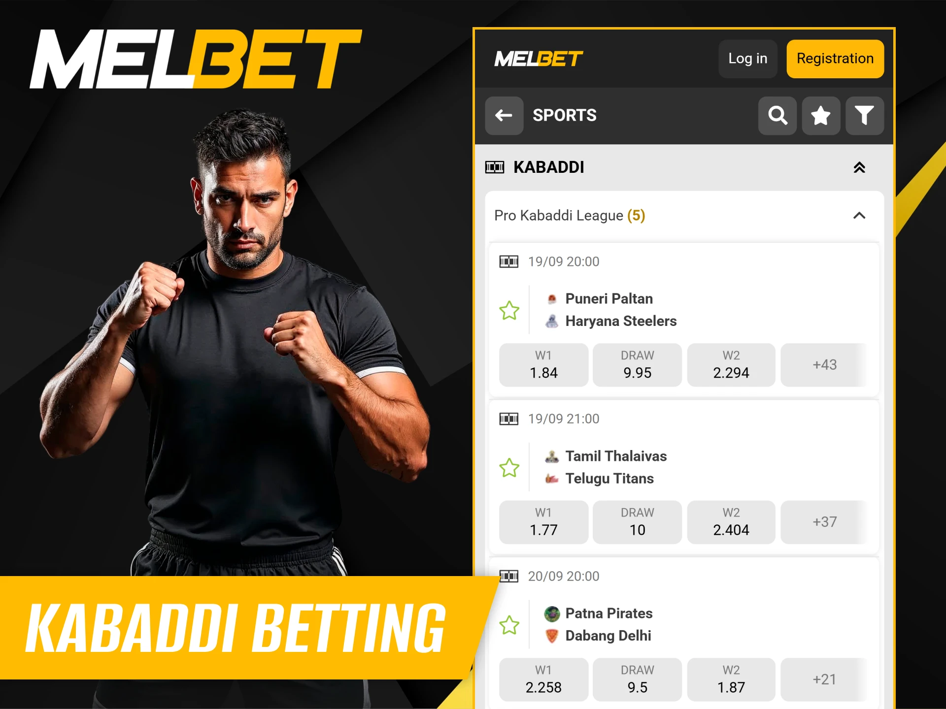 Melbet is an excellent platform for betting on various outcome markets for kabbadi.