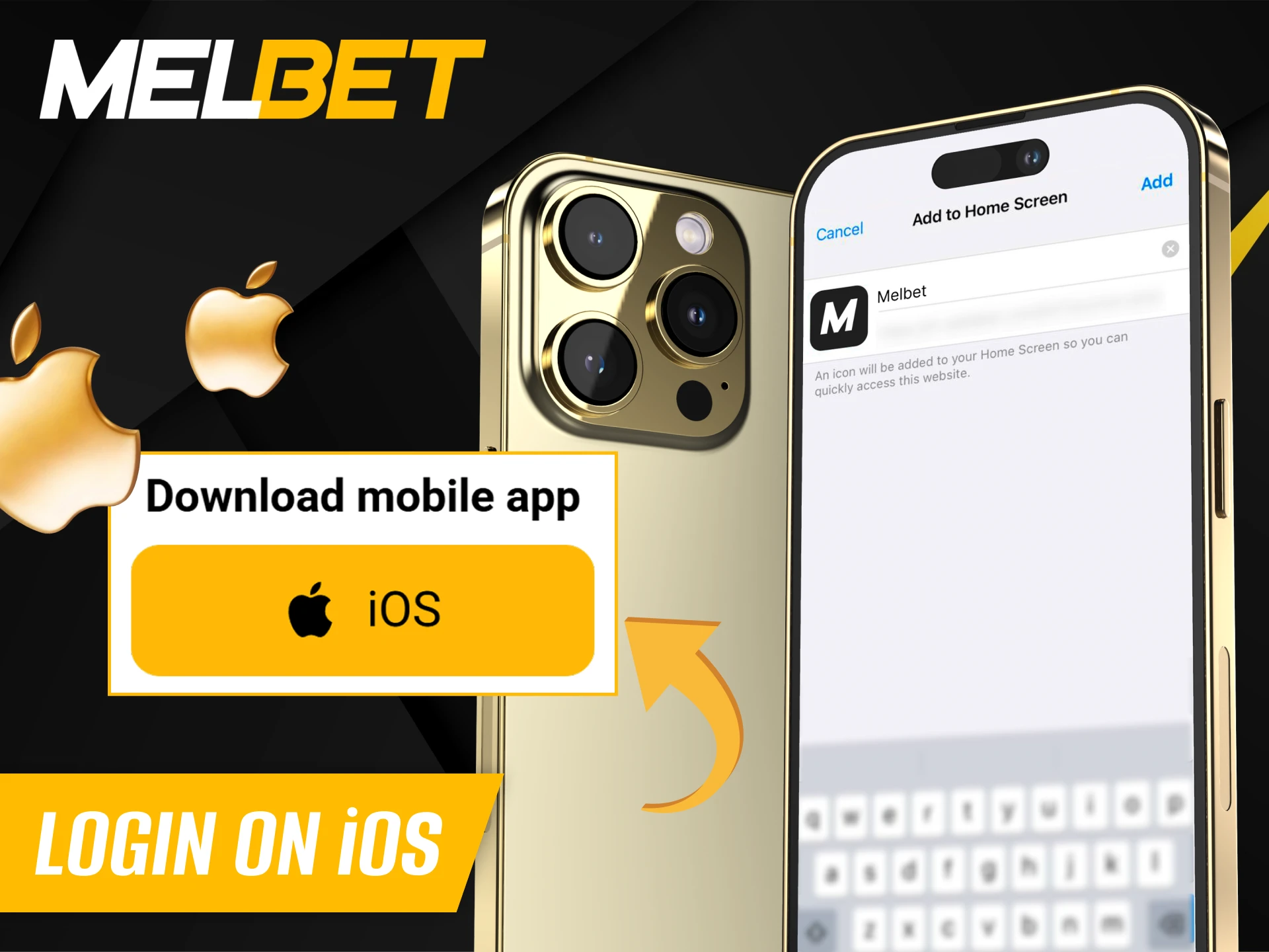 Instructions for logging into your Melbet Kenya account from your iOS device.