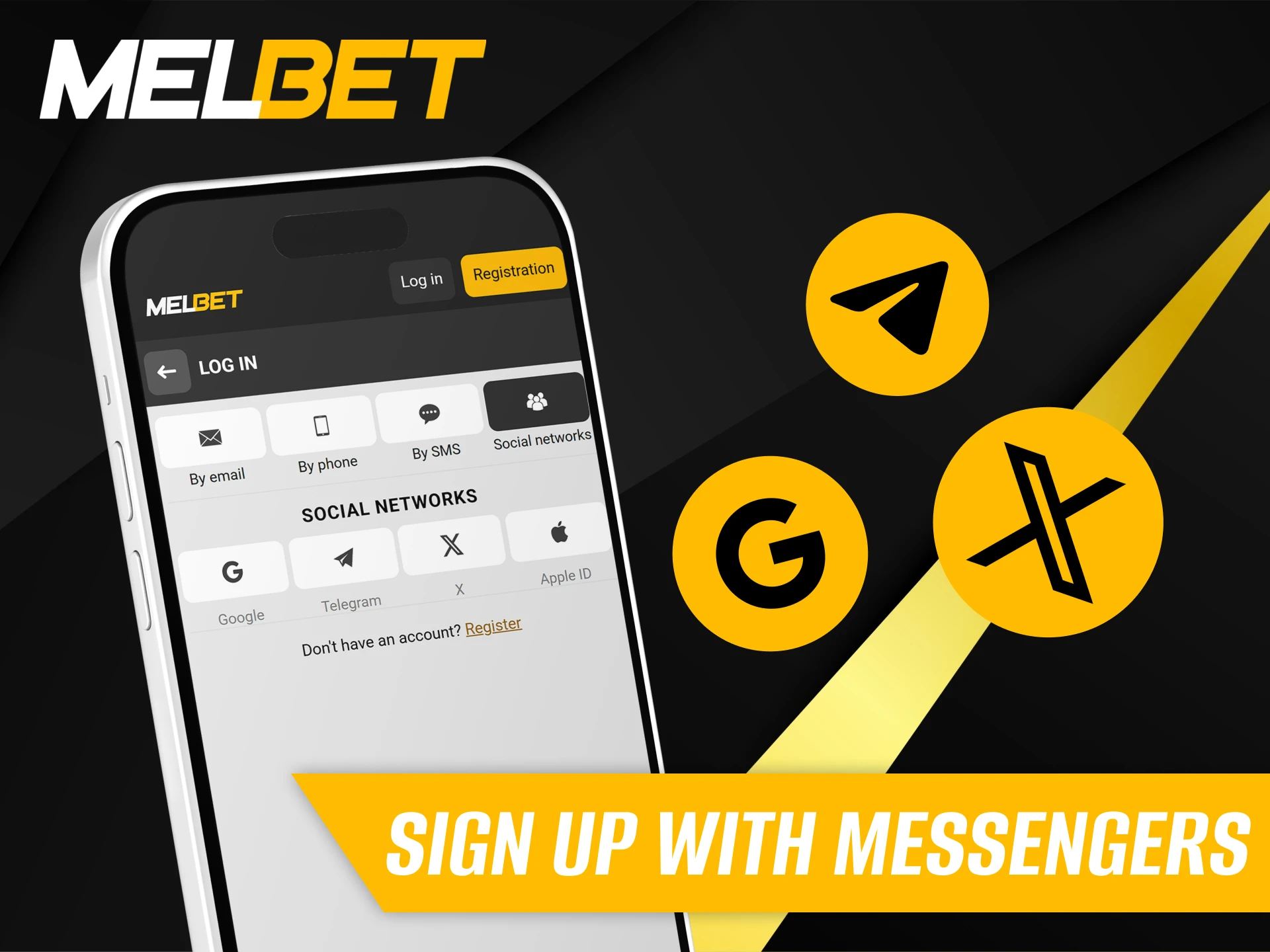 Melbet online registration makes it easy to create an account with your social media or messenger profile.