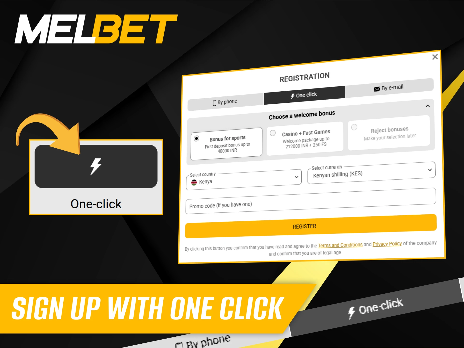 One-click registration is available for quick registration on Melbet.